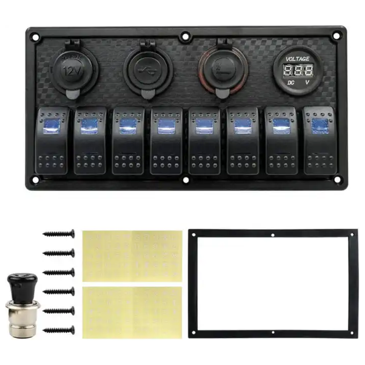 8 Gang Switch Panel With Various Sockets + Voltmeter