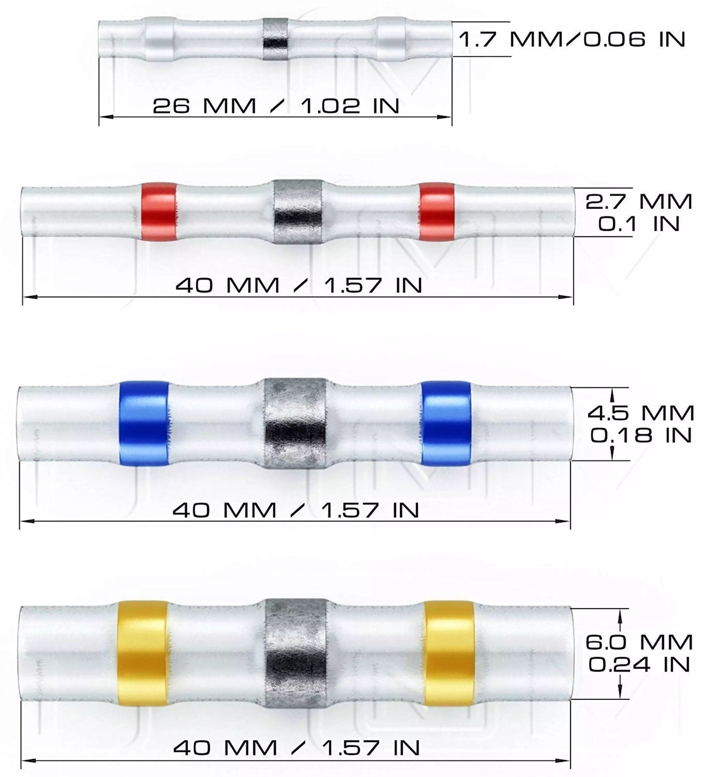 Heat Shrink Solder Sleeve Crimpless Butt Connectors White 24-26 AWG - the4x4store.co.za