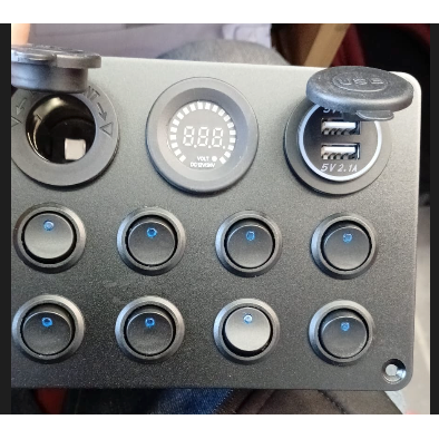 8 Gang Round Rocker Switch Panel with Dual USB, Voltmeter & Power Socket
