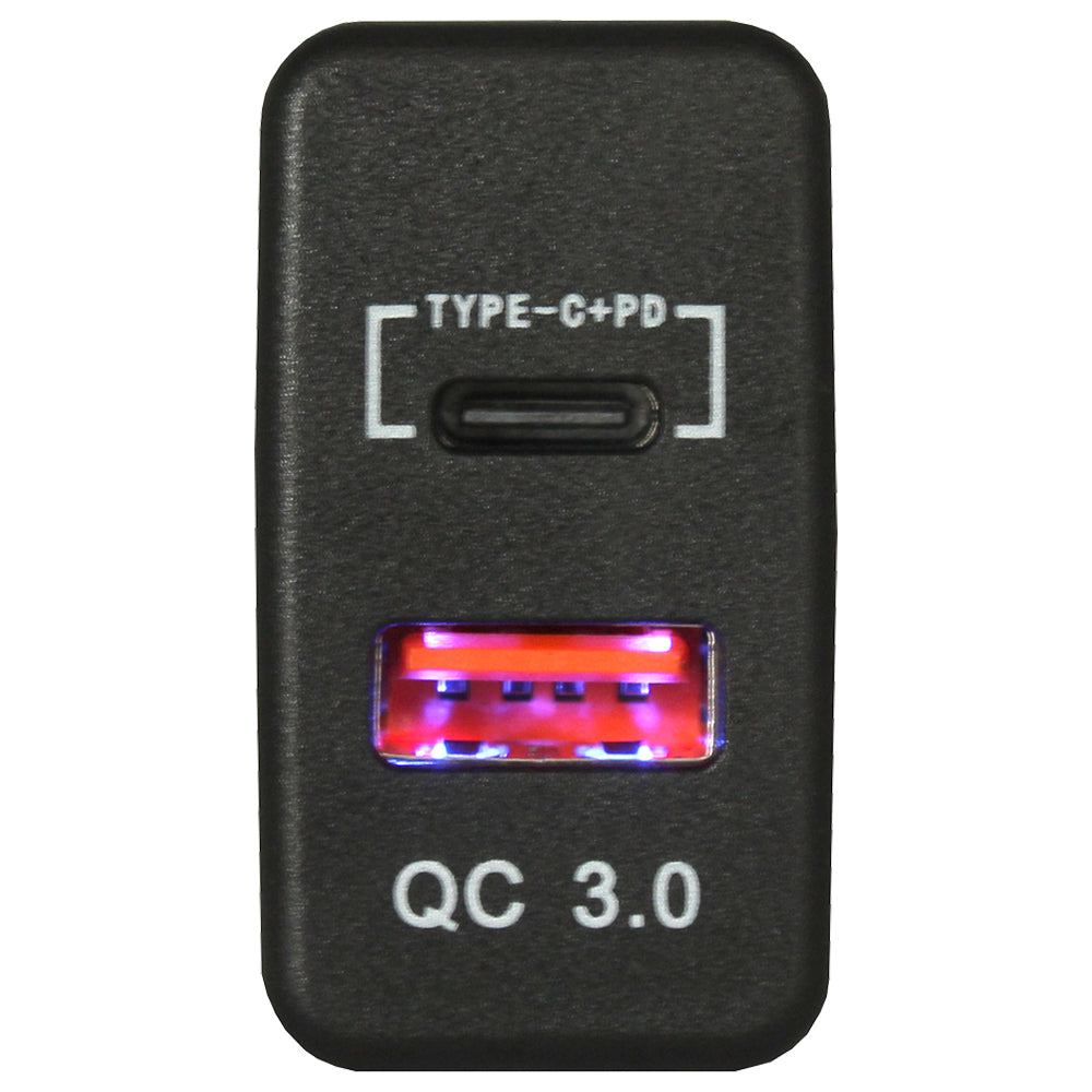 Dual QC3.0 USB and Type-C Charger for Toyota 40x20mm (Vigo)