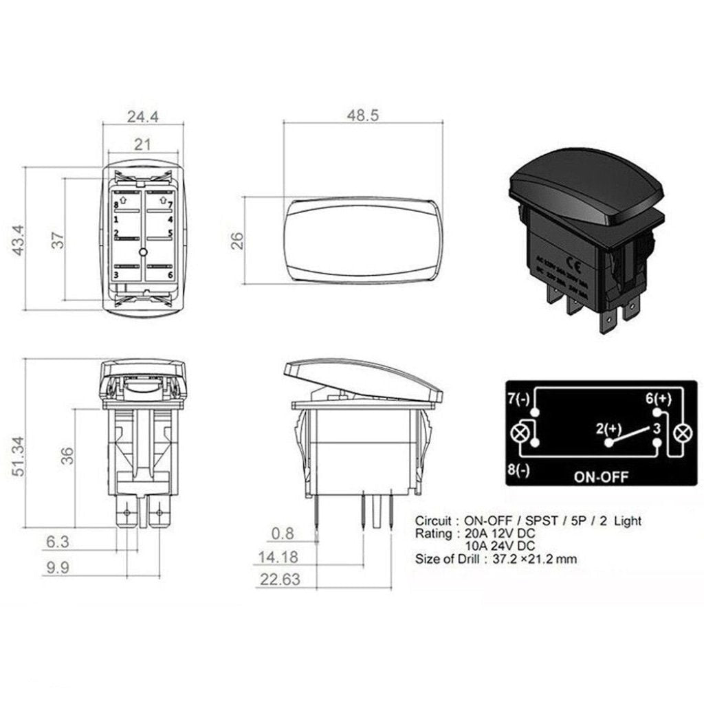 Rocker Switch On-Off White Led - Spot Lights