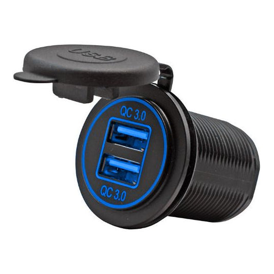 Dual QC3 Charger Round - Blue LED