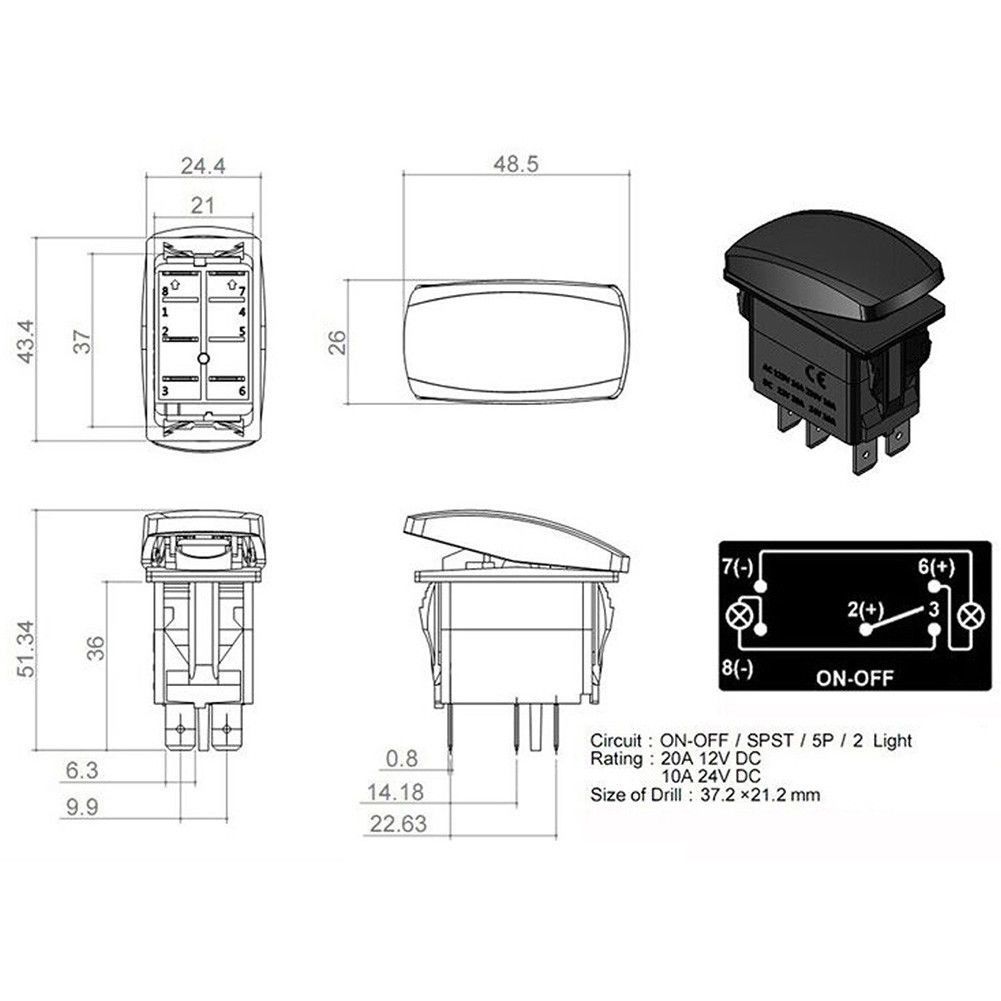 Rocker switch, on-off, blue LED - Rear differential lock. – Absolute ...