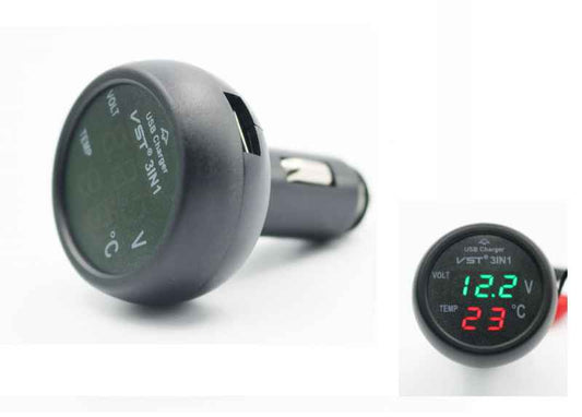 3 in 1 VST-706 Digital LED car Voltmeter Thermometer Auto Car USB Charger 12V/24V Cigarette Lighter