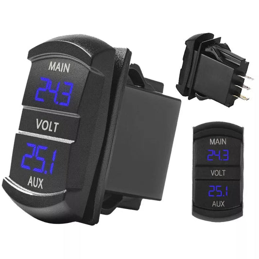 Dual Voltmeter Blue LED 9-36V Rocker Switch Size