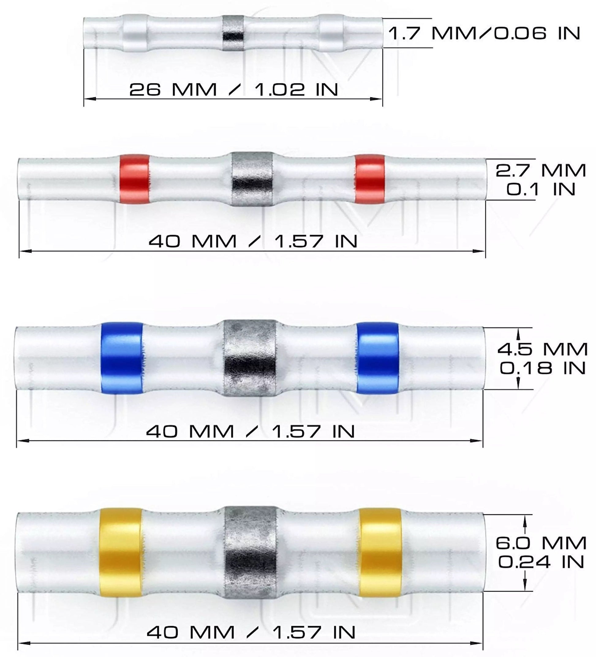 Heat Shrink Solder Sleeve Crimpless Butt Connectors White  24-26 AWG - the4x4store.co.za