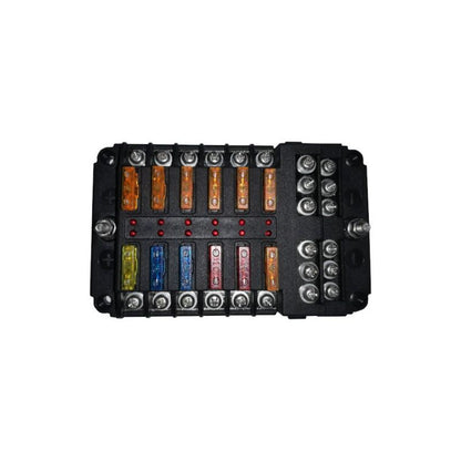 Fuse Box - 1 In And 12 Out With Negative Bus Led Indicator